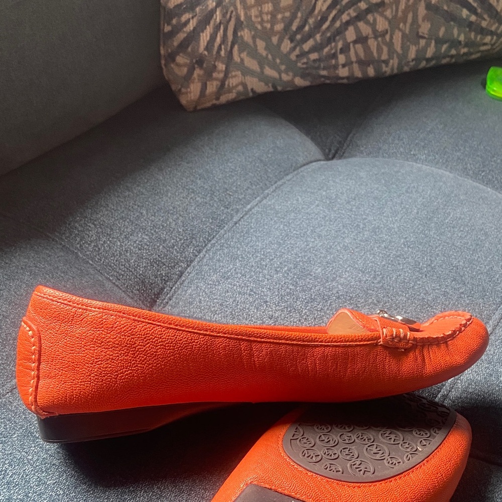 Michael Kors Orange Leather MK Logo Moccasin Loafers - Picture 6 of 9